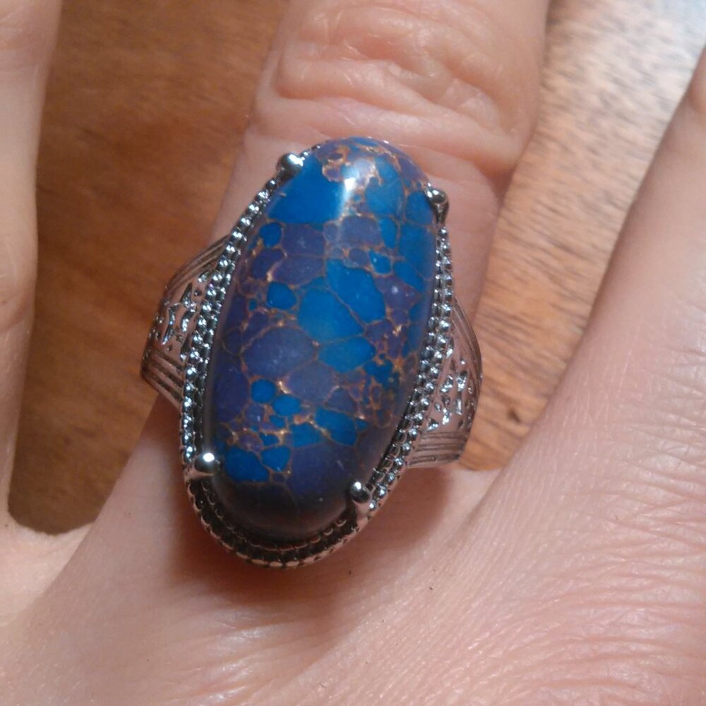 Mojave Purple Turquoise Solitaire Stainless Steel Ring (Size 6) - Picture 10 of 16